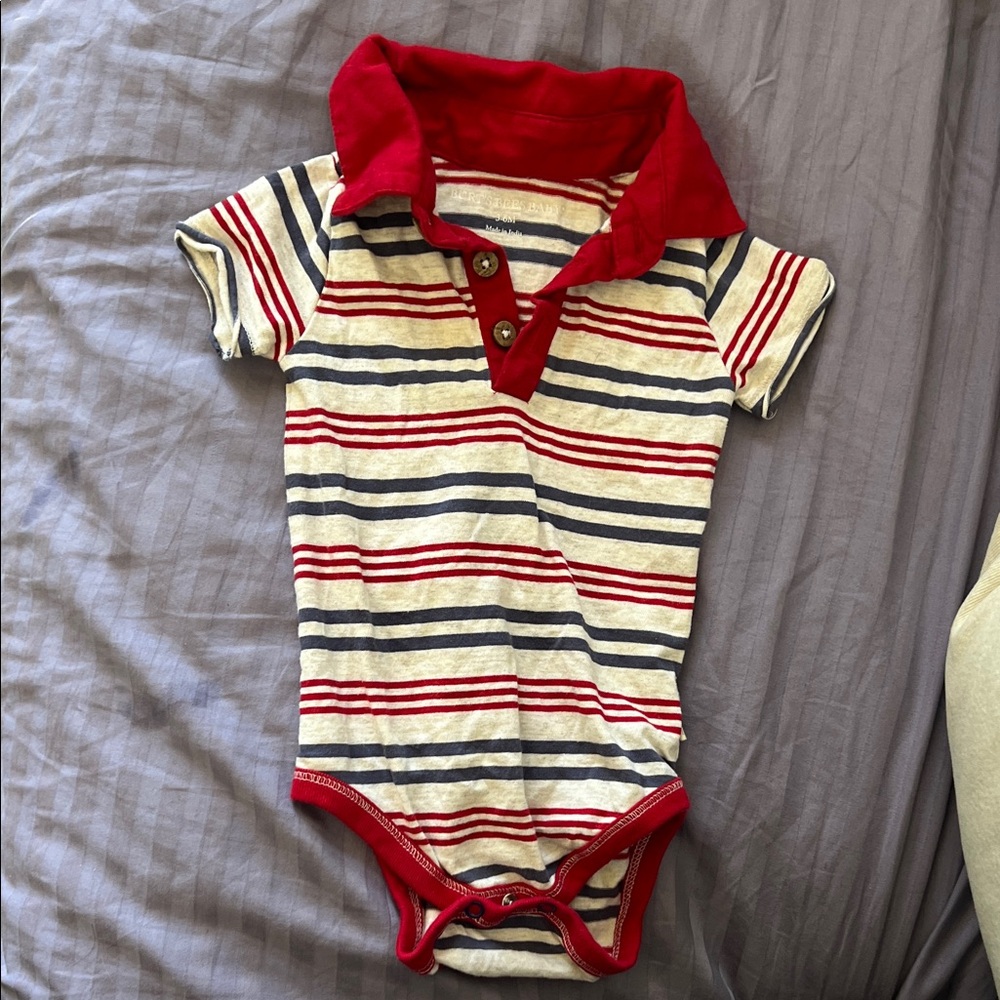 Burt's Bees Baby Red and Blue Striped Onesie